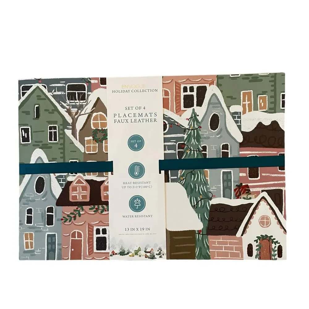 Envogue Christmas Village Faux Leather Placemats 13x19 Set of 4 New